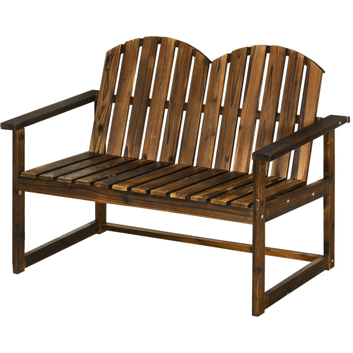 Garden Bench, 2-Seater Bench, Wooden Bench With Backrest, Armrest, Park Bench, Load Capacity Up To 240 Kg, For Garden, Balcony, Charred
