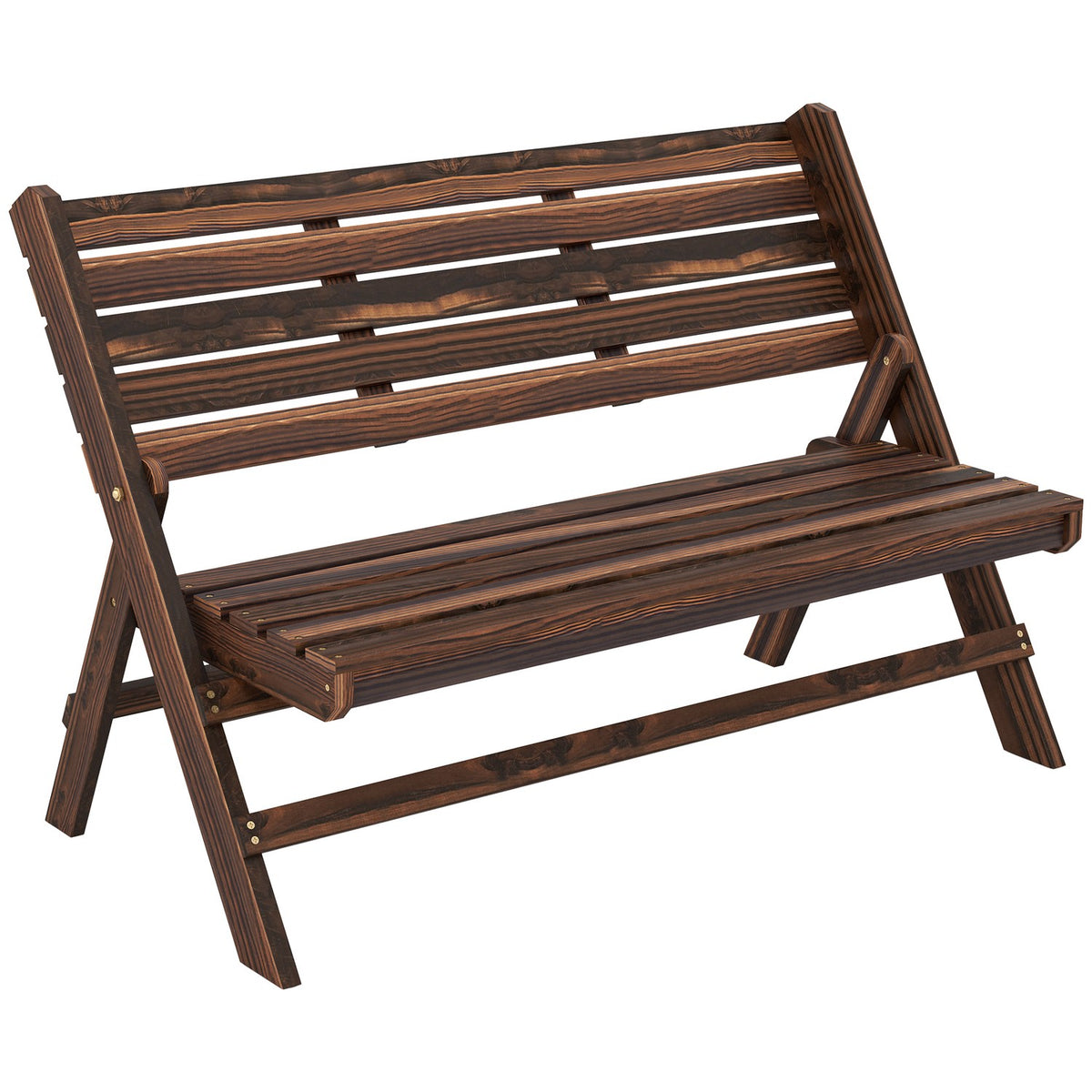 Garden Bench, 2-Seater Bench, Wooden Bench With Backrest, Park Bench, Can Hold Up To 250 Kg, For Garden, Balcony, Charred, 122 X 63 X 83 Cm