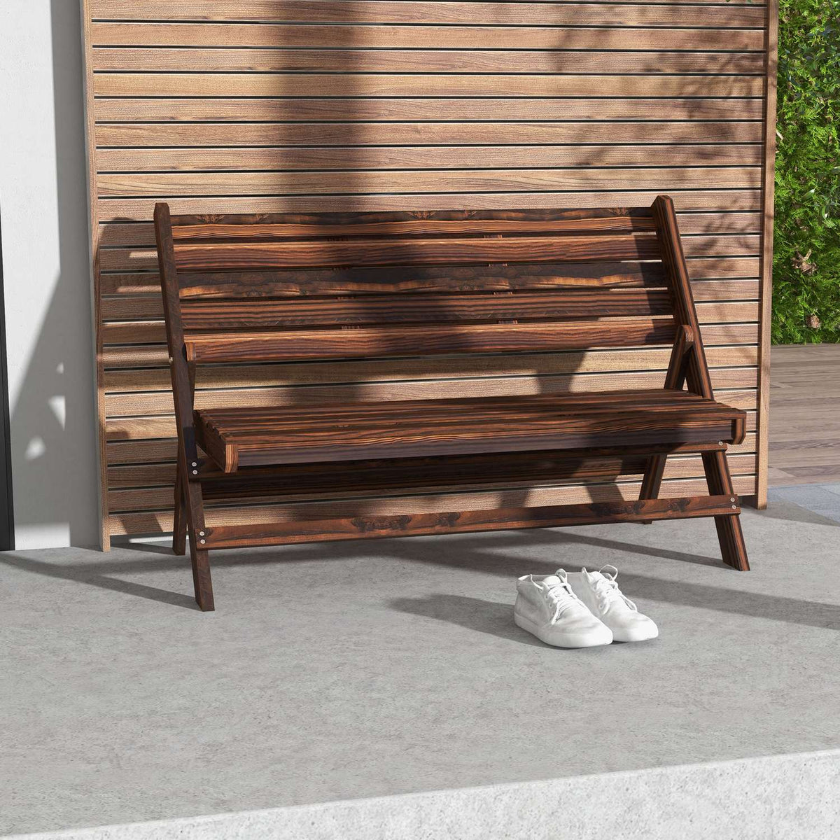 Garden Bench, 2-Seater Bench, Wooden Bench With Backrest, Park Bench, Can Hold Up To 250 Kg, For Garden, Balcony, Charred, 122 X 63 X 83 Cm