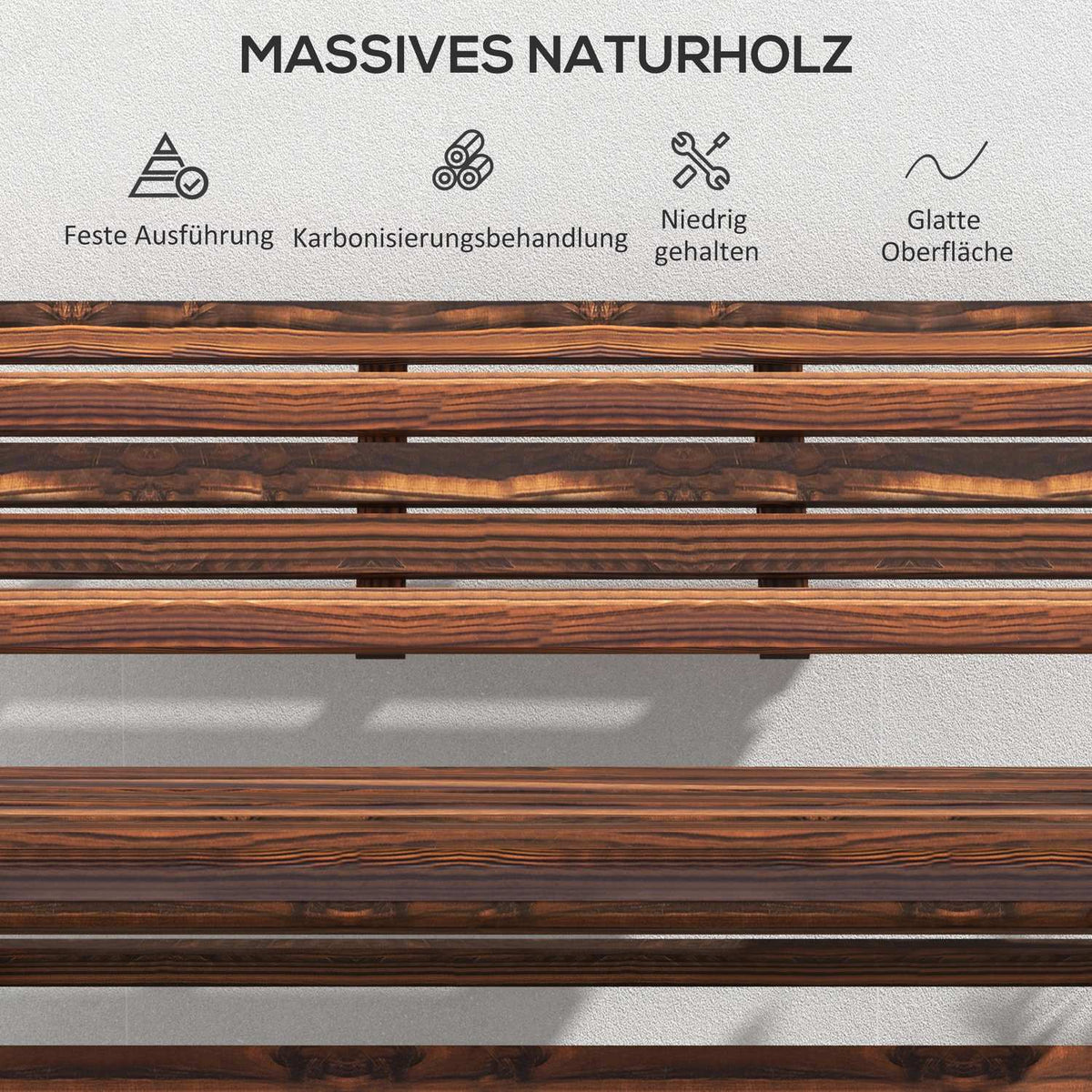 Garden Bench, 2-Seater Bench, Wooden Bench With Backrest, Park Bench, Can Hold Up To 250 Kg, For Garden, Balcony, Charred, 122 X 63 X 83 Cm