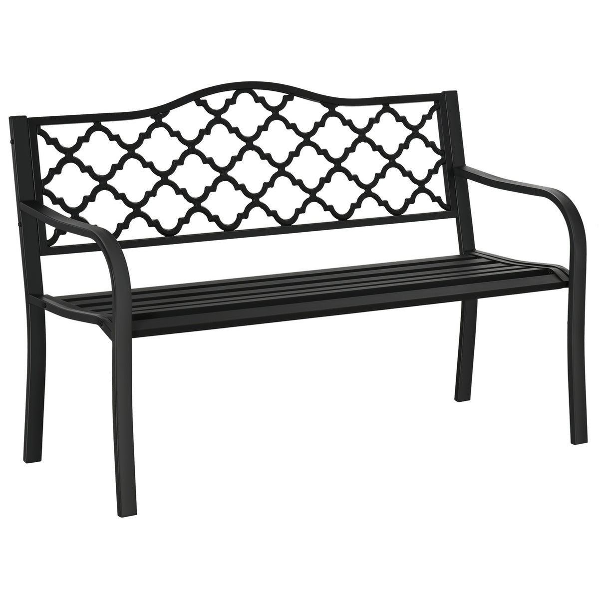 Garden Bench 2-Seater Elegant Park Bench Made Of Metal, Up To 240 Kg, With Back & Armrests, Cast Iron, Black, 128X58.5X89 Cm