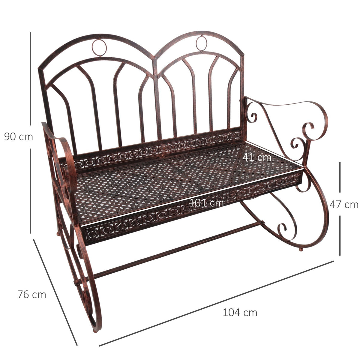 Garden Bench 2-Seater Metal Bronze-Red