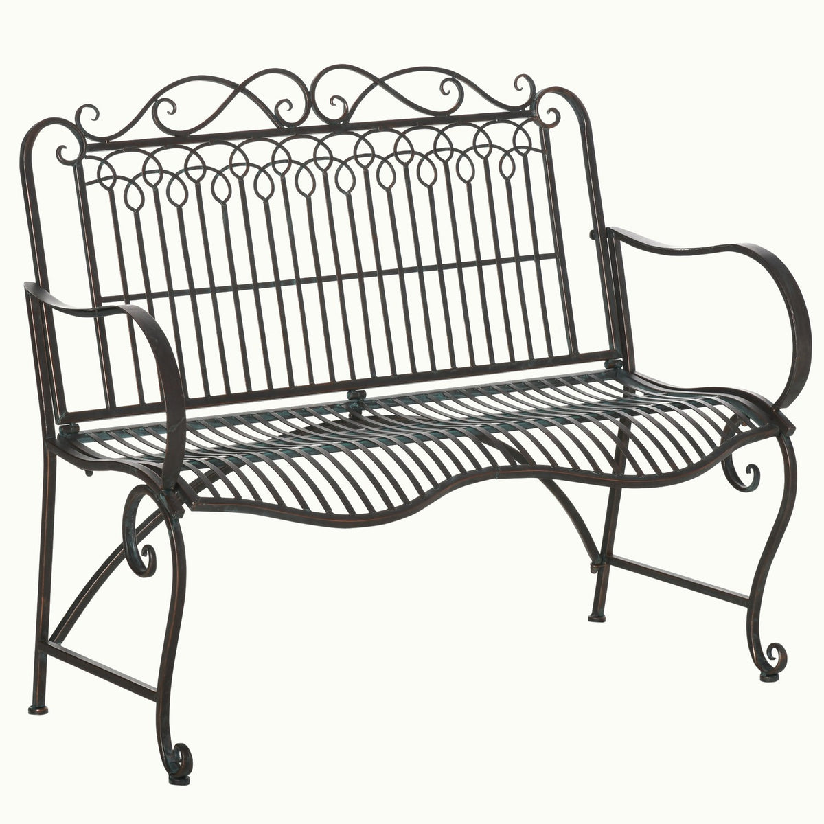 Garden Bench 2-Seater Park Bench Made Of Metal Bench Up To 200 Kg Bench Patio Bench With Back And Armrests Garden Furniture Metal 110 X 60 X 97 Cm
