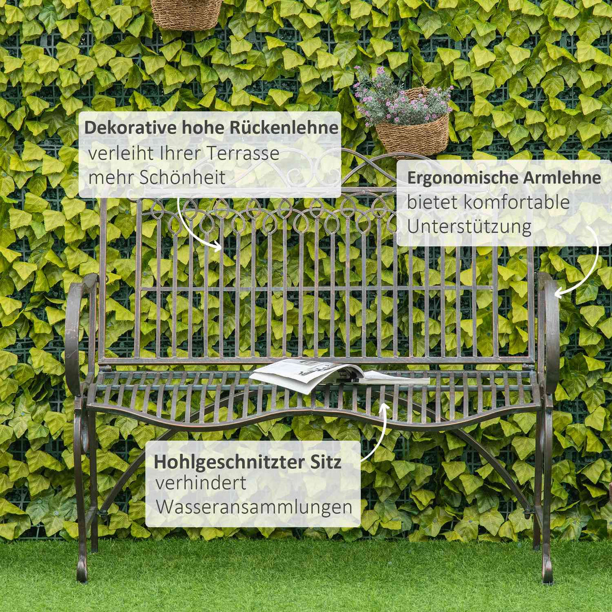 Garden Bench 2-Seater Park Bench Made Of Metal Bench Up To 200 Kg Bench Patio Bench With Back And Armrests Garden Furniture Metal 110 X 60 X 97 Cm