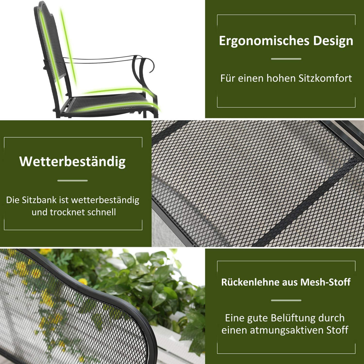 Garden Bench 2-Seater Park Bench Patio Bench Can Hold Up To 220 Kg With Backrests Metal Black 113 X 58 X 98 Cm
