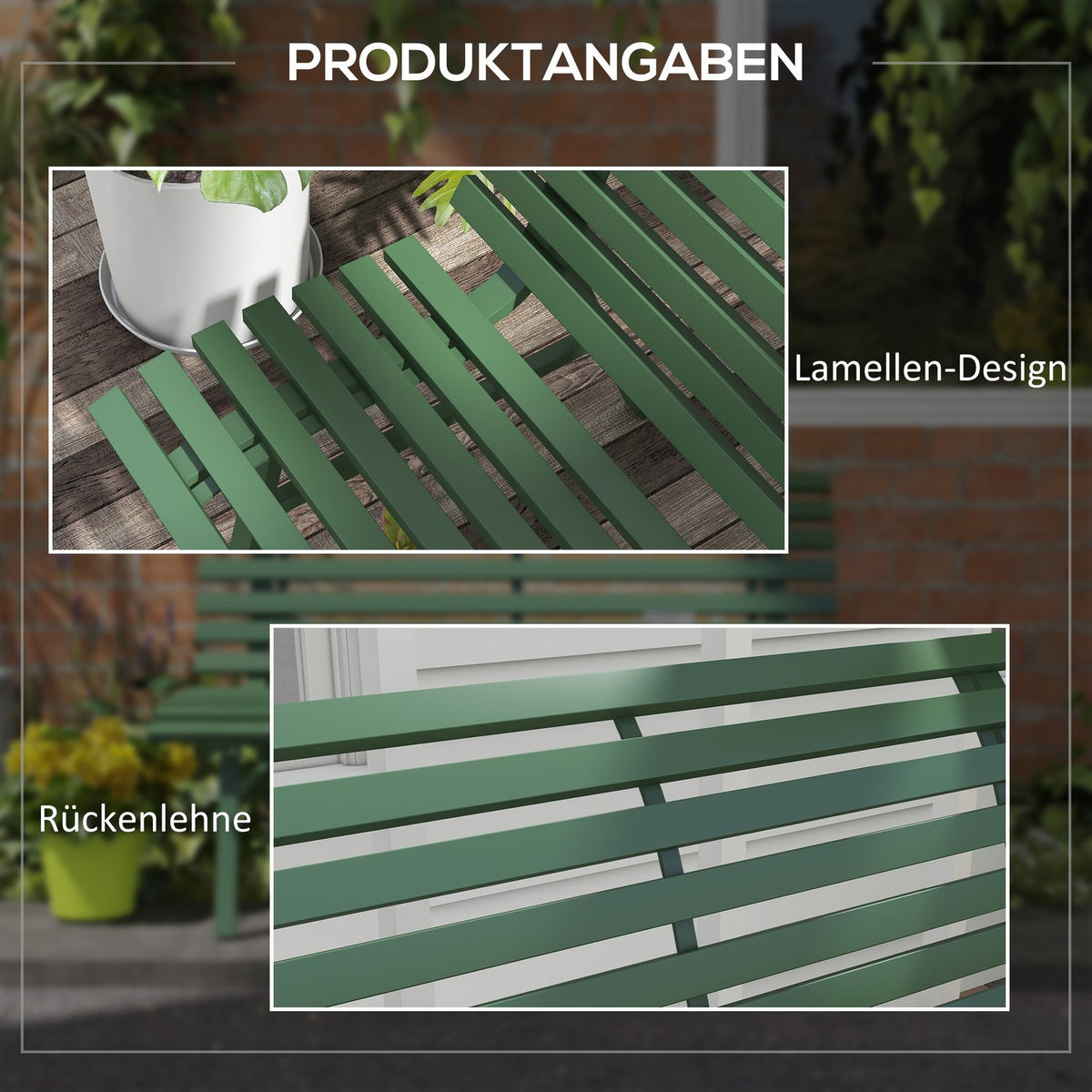 Garden Bench 2 Seater Park Bench With Backrest, Aluminum, 123X67X79Cm, Green