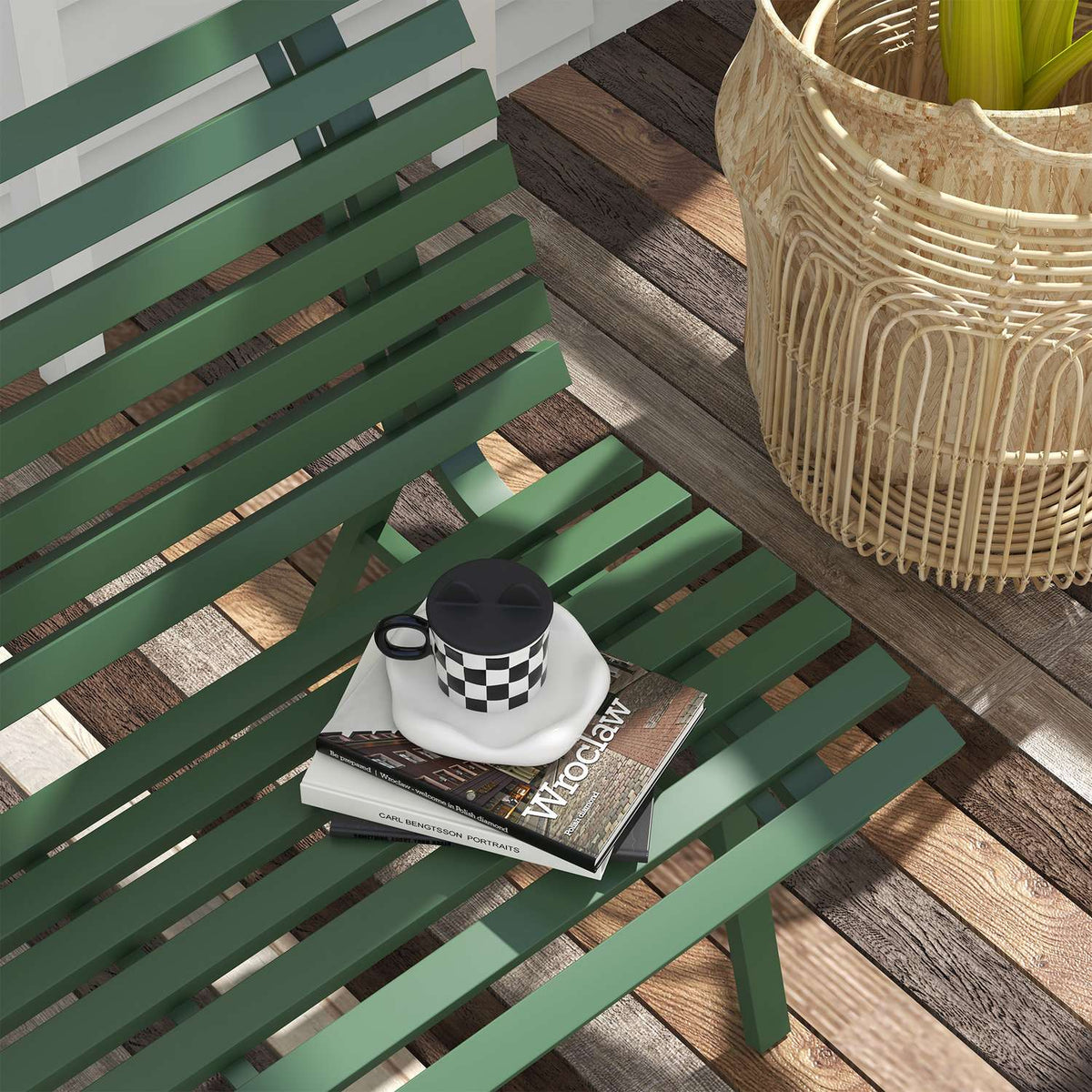 Garden Bench 2 Seater Park Bench With Backrest, Aluminum, 123X67X79Cm, Green