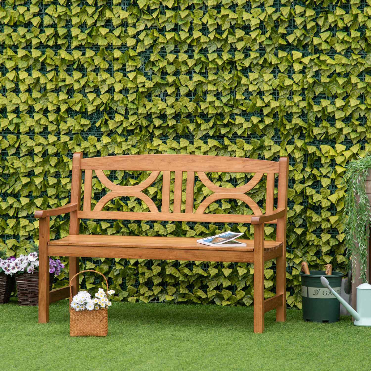 Garden Bench 2-Seater Poplar Wood Backrest Natural 250Kg Patio Garden