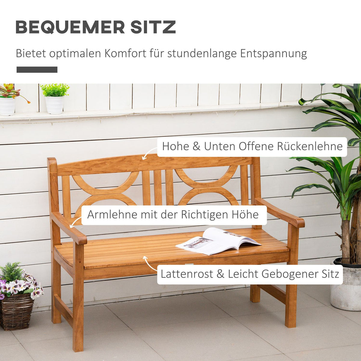 Garden Bench 2-Seater Poplar Wood Backrest Natural 250Kg Patio Garden