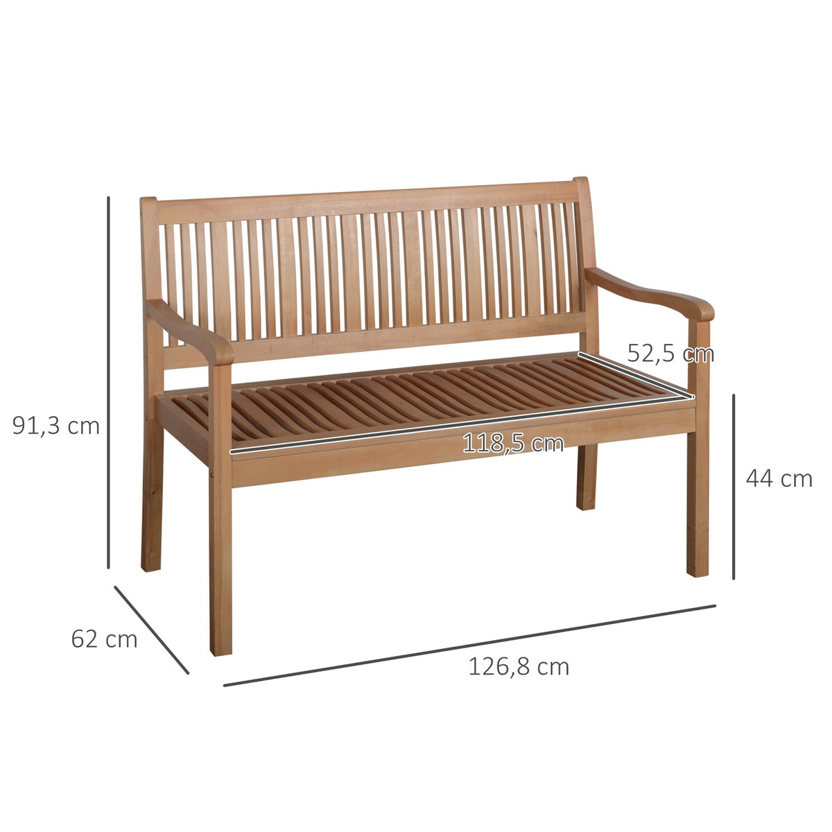 Garden Bench 2-Seater Poplar Wood Backrest Yellow 180Kg Patio Garden
