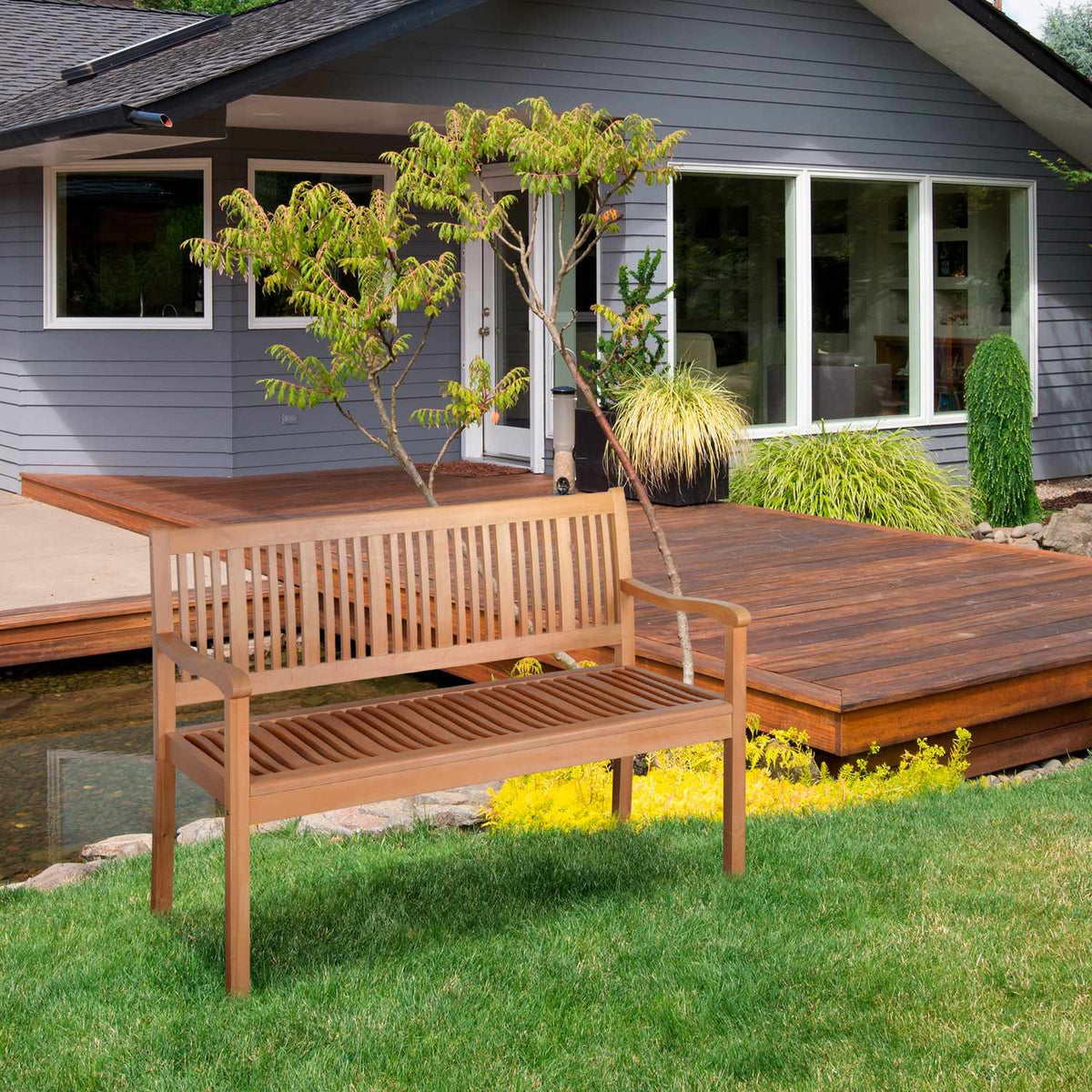 Garden Bench 2-Seater Poplar Wood Backrest Yellow 180Kg Patio Garden