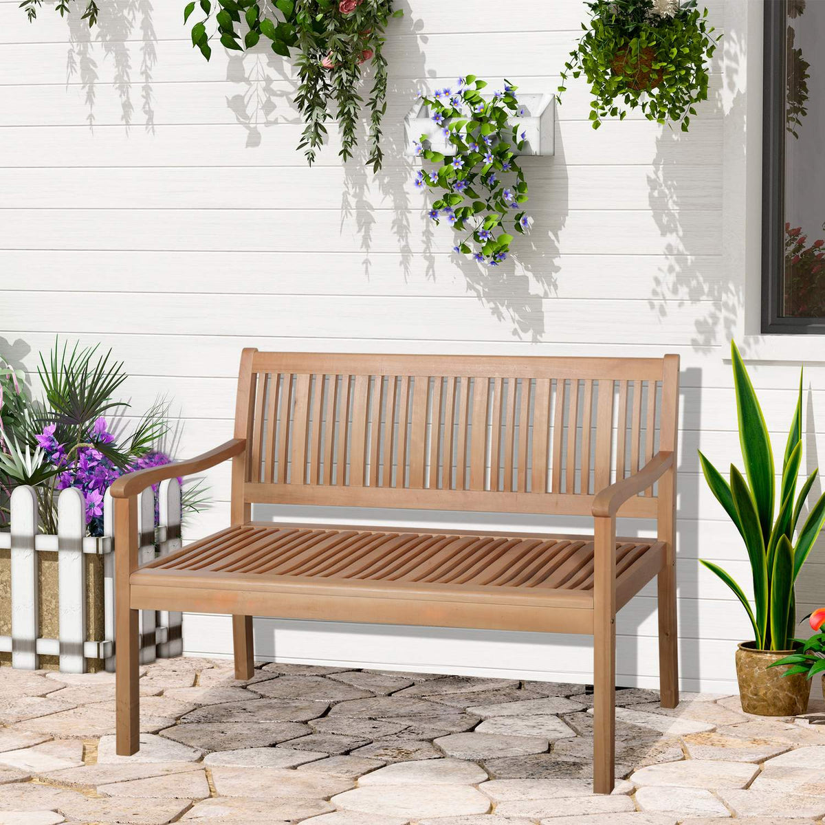 Garden Bench 2-Seater Poplar Wood Backrest Yellow 180Kg Patio Garden