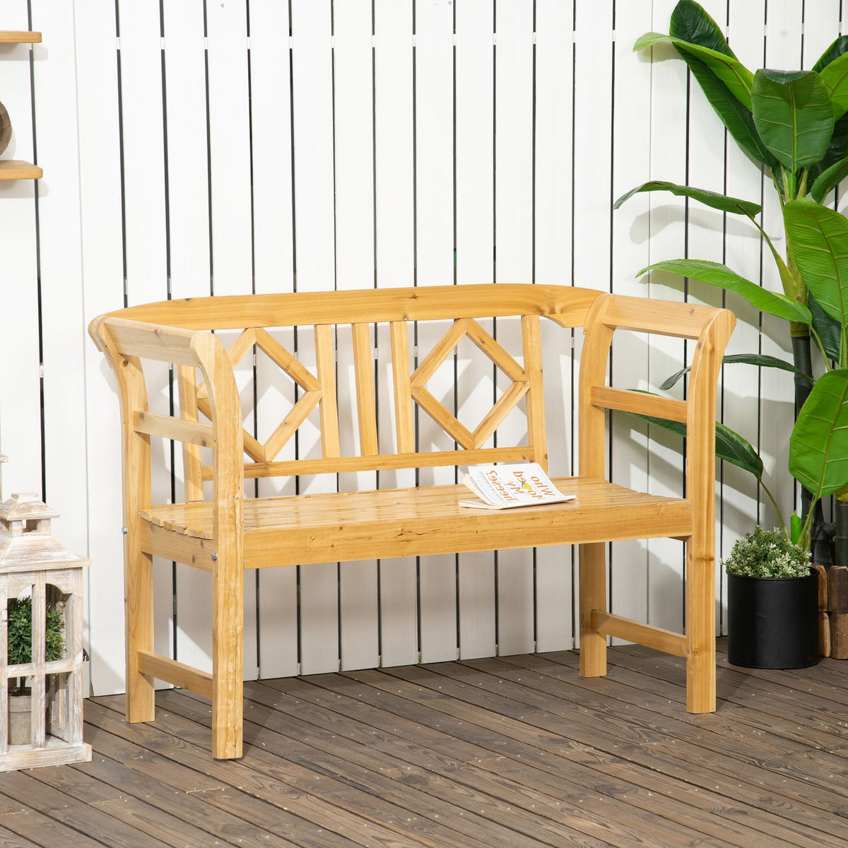 Garden Bench, 2-Seater Wooden Bench With Backrest, Weather-Resistant Park Bench In Country House Style, Patio Bench Max. 240 Kg, Natural, 116 X 53 X 83 Cm