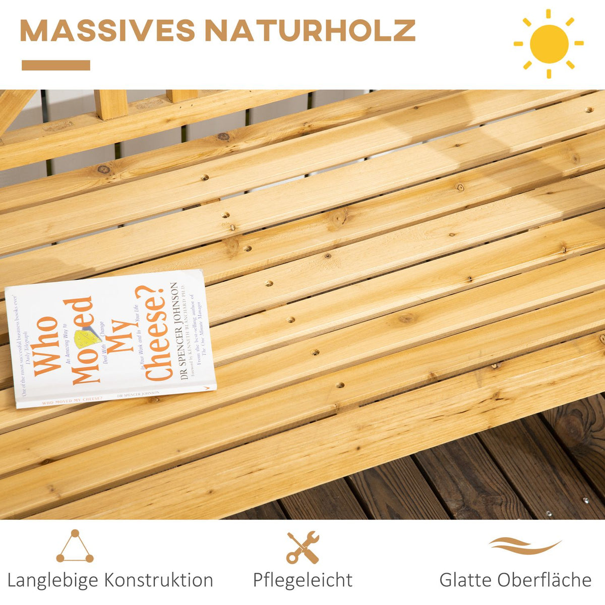 Garden Bench, 2-Seater Wooden Bench With Backrest, Weather-Resistant Park Bench In Country House Style, Patio Bench Max. 240 Kg, Natural, 116 X 53 X 83 Cm