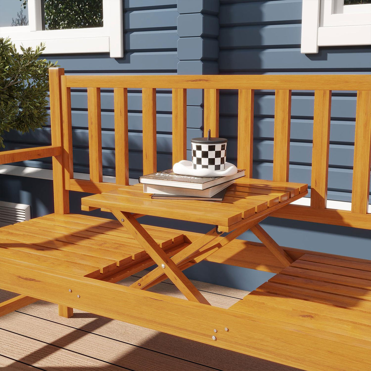 Garden Bench 3-Seater Bench Table Armrest Wooden Bench Up To 280Kg Balcony Patio Light Brown 153X56X91Cm