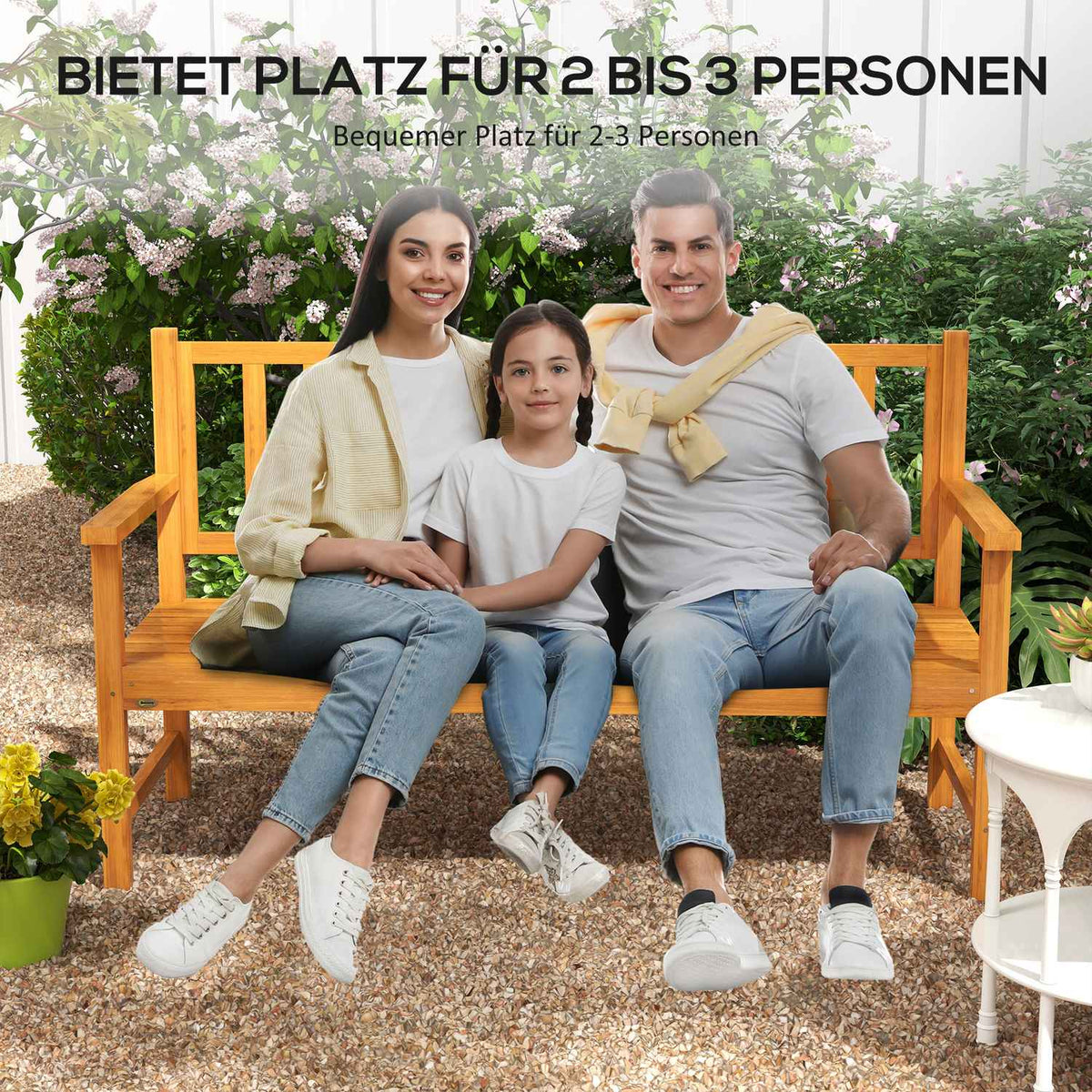 Garden Bench 3-Seater Bench Table Armrest Wooden Bench Up To 280Kg Balcony Patio Light Brown 153X56X91Cm