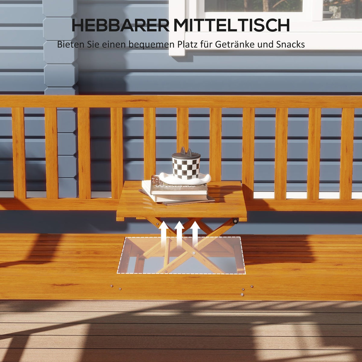 Garden Bench 3-Seater Bench Table Armrest Wooden Bench Up To 280Kg Balcony Patio Light Brown 153X56X91Cm
