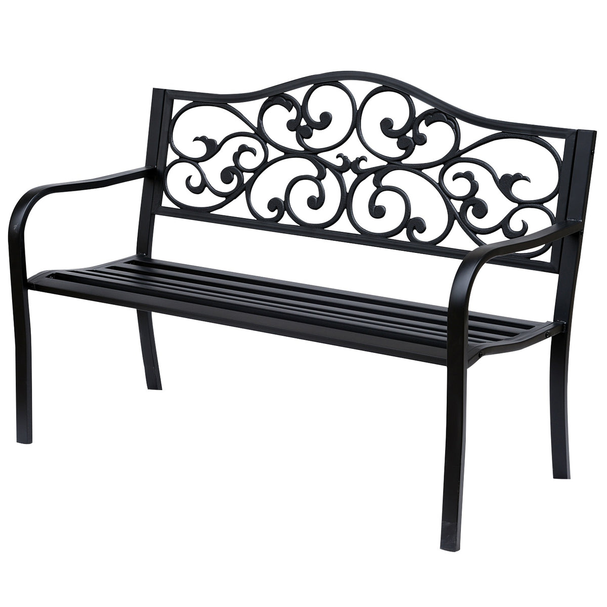Garden Bench 3-Seater Steel Bench with Armrests Made of Cast Iron Black 127x60x89cm for Garden Patio Balcony