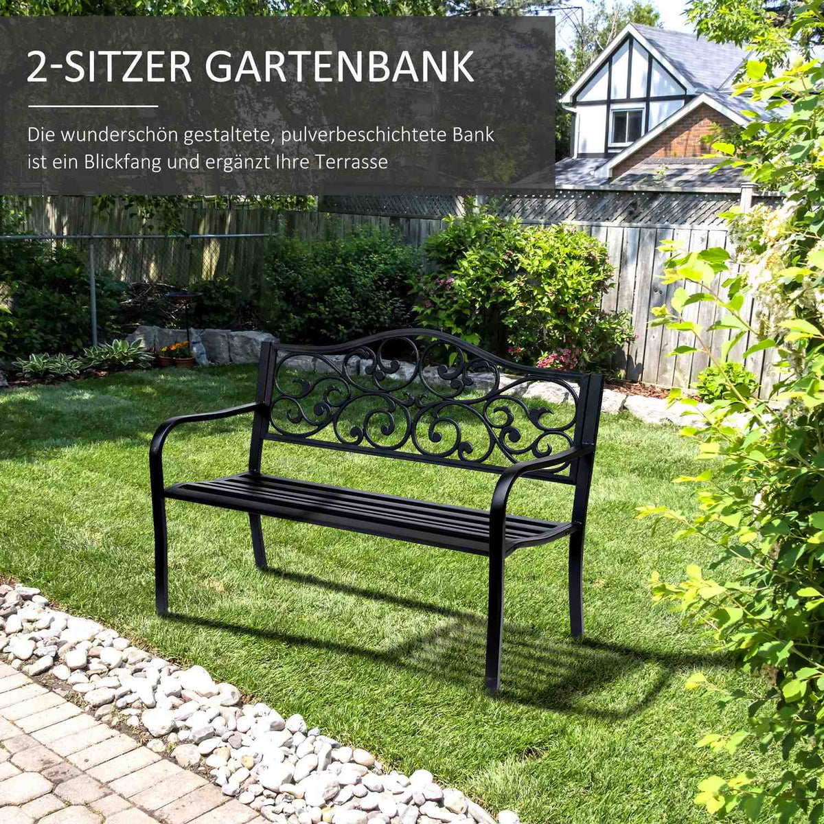 Garden Bench 3-Seater Steel Bench with Armrests Made of Cast Iron Black 127x60x89cm for Garden Patio Balcony