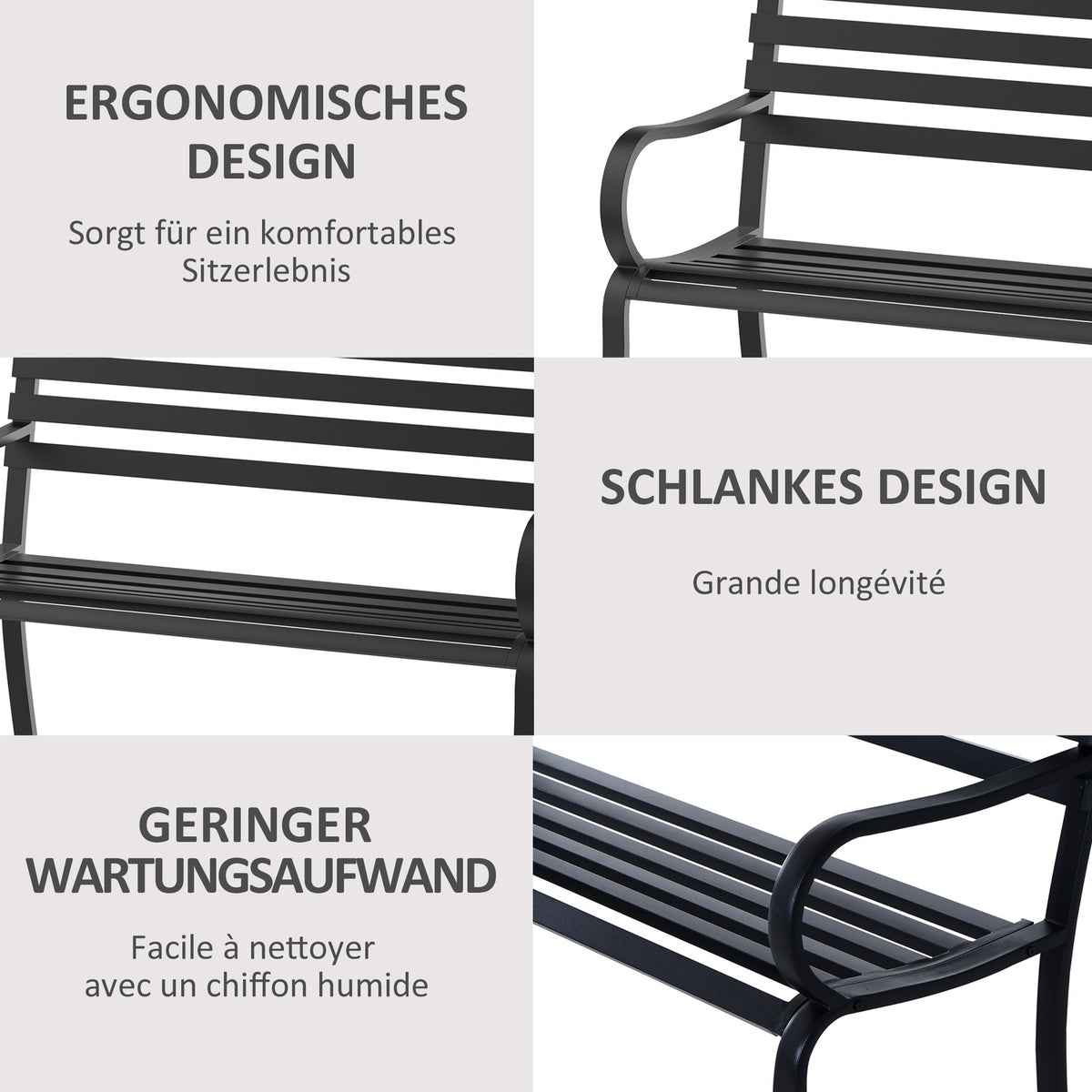 Garden Bench Bench Metal Garden Furniture 2-Seater Black 127 X 58 X 82 Cm