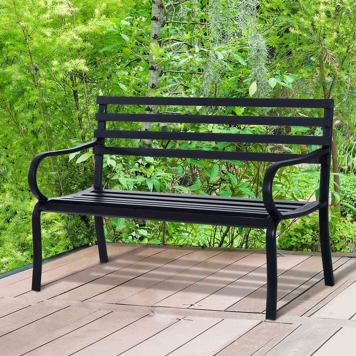 Garden Bench Bench Metal Garden Furniture 2-Seater Black 127 X 58 X 82 Cm