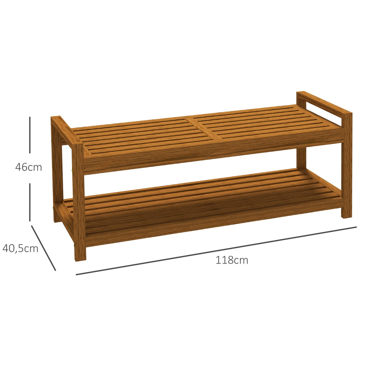 Garden Bench Bench With Armrest Wooden Bench With Shelf 2-Seater Park Bench For Balcony, Terrace, Load Capacity Up To 250 Kg, Teak, 118 X 40.5 X 46 Cm