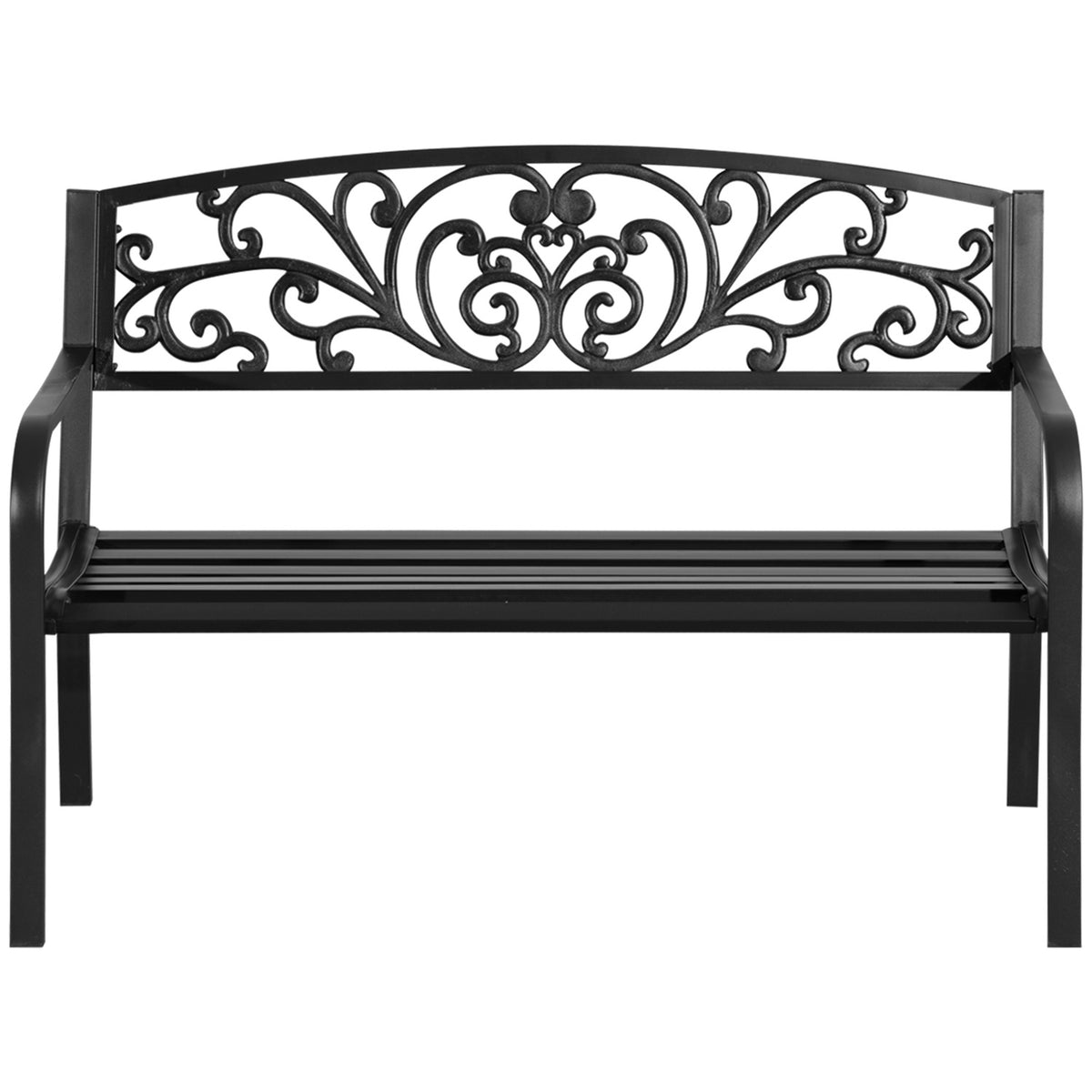 Garden Bench Metal 2-Seater Park Bench with Backrest and Armrest Weatherproof Load up to 250 kg for Balcony and Terrace Black