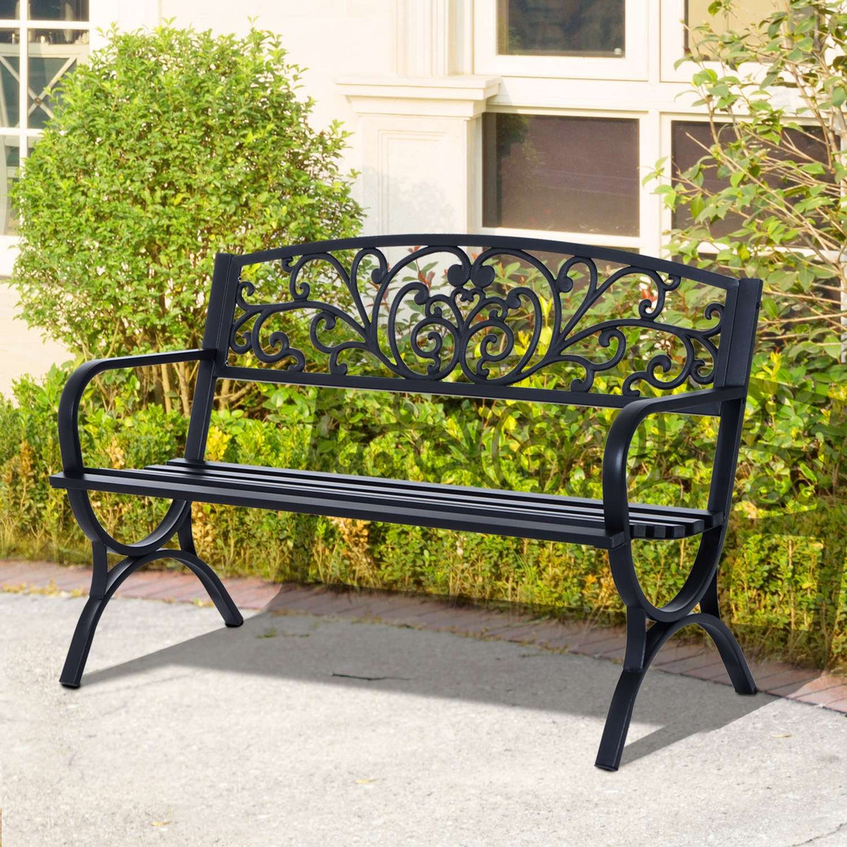 Garden Bench Metal Bench, 2-Seater, Black, 127X60X85 Cm