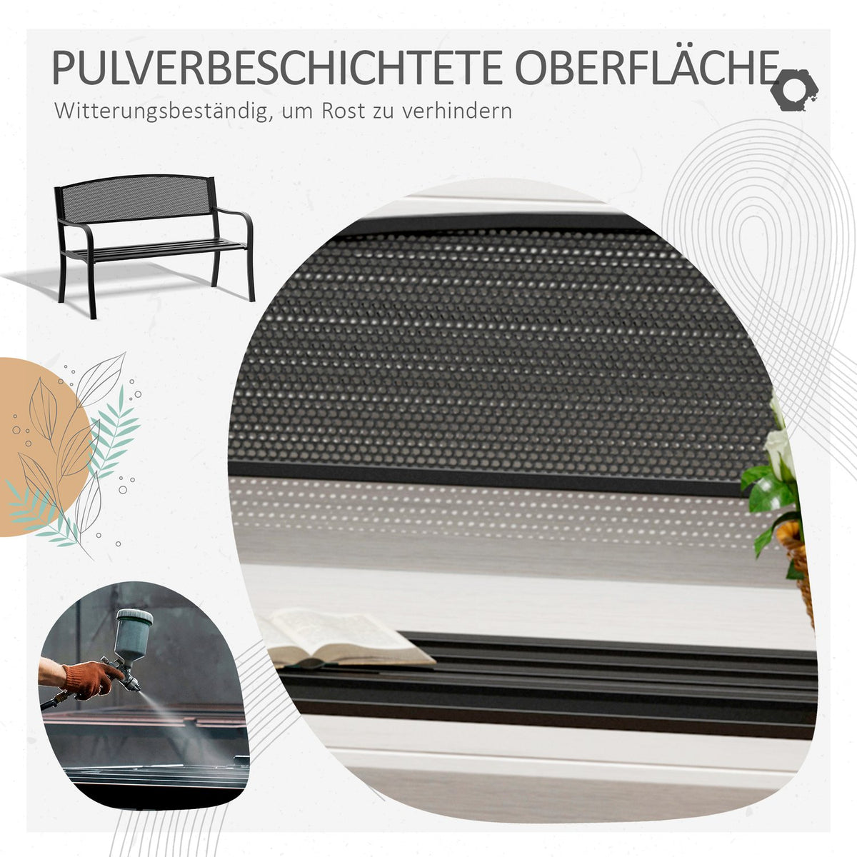 Garden Bench Park Bench 2-Seater Garden Steel Black W127 X D60 X H87Cm