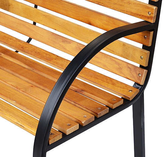 Garden Bench Park Bench 2-Seater Garden Steel + Natural Pine Wood W122 X D60 X H83 Cm