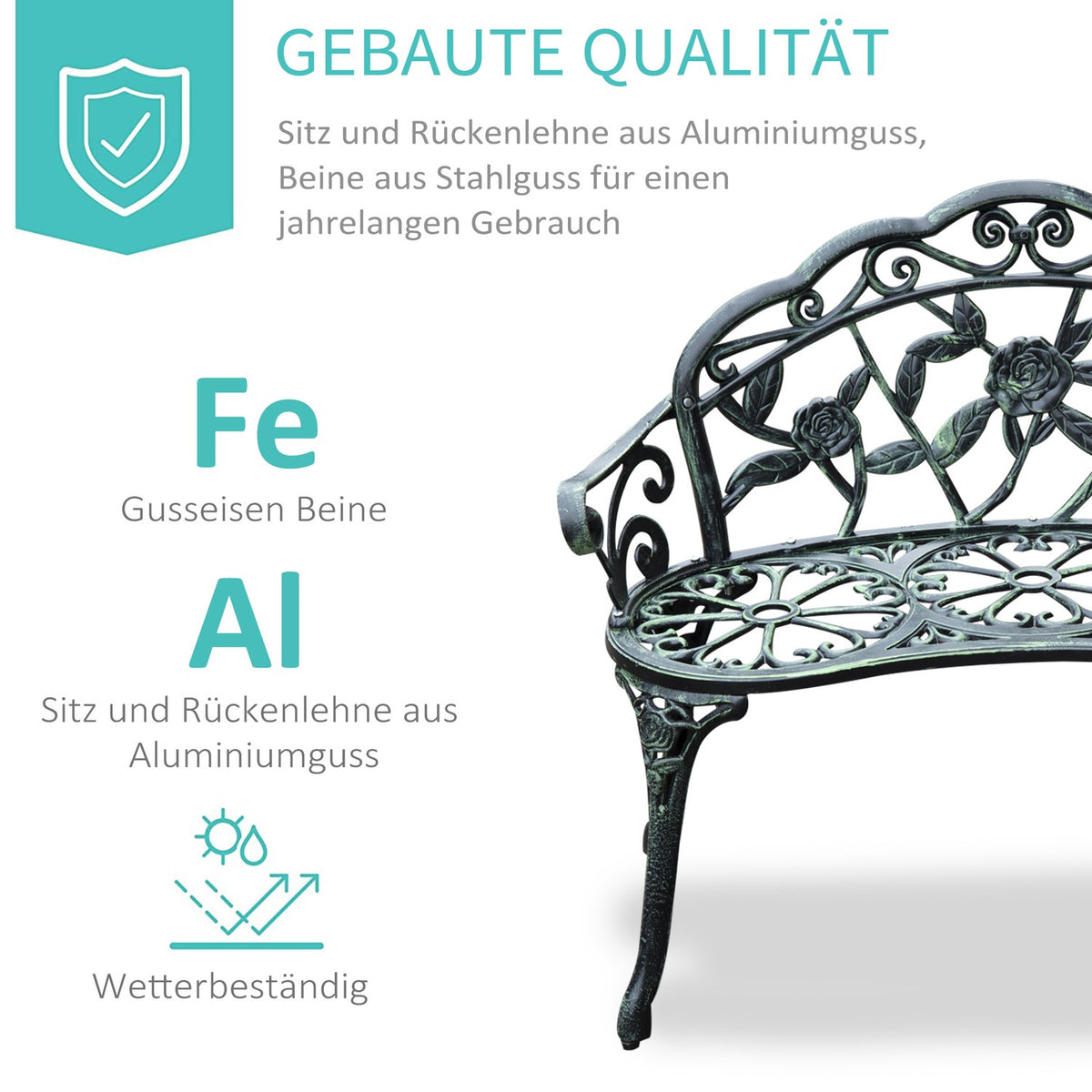 Garden Bench Park Bench Bench Garden Furniture 2-Seater Metal 100 X 54 X 78 Cm