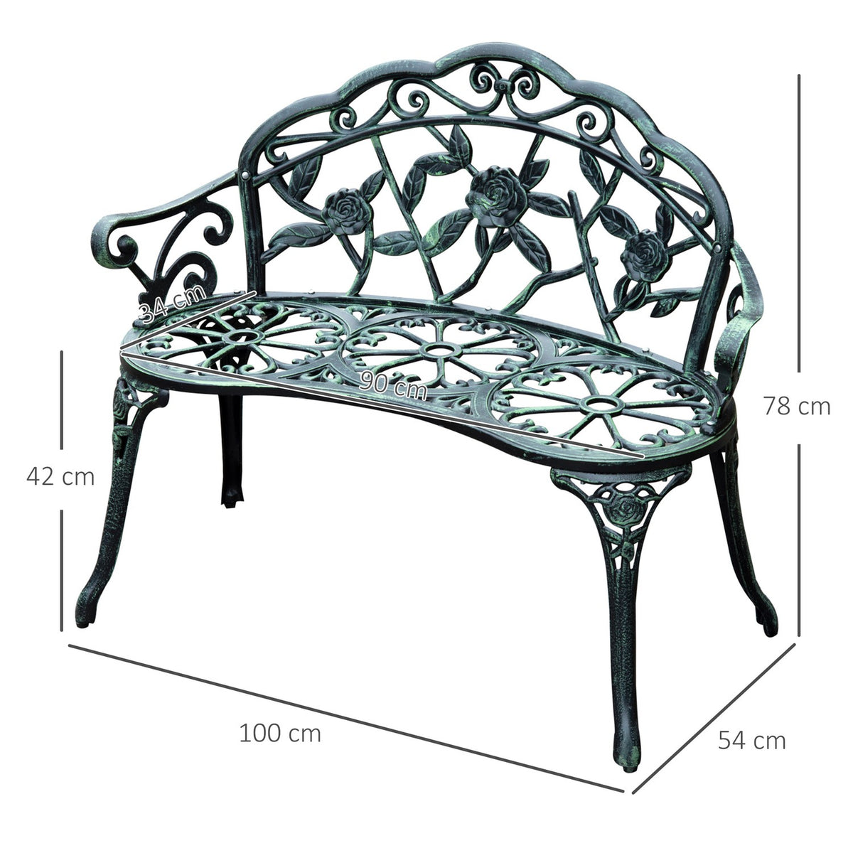 Garden Bench Park Bench Bench Garden Furniture 2-Seater Metal 100 X 54 X 78 Cm