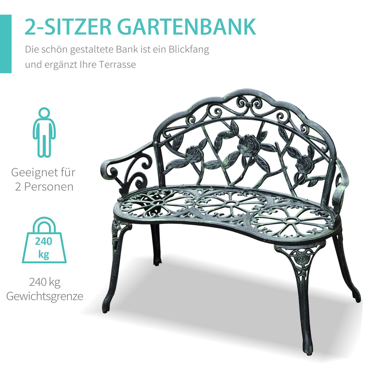Garden Bench Park Bench Bench Garden Furniture 2-Seater Metal 100 X 54 X 78 Cm