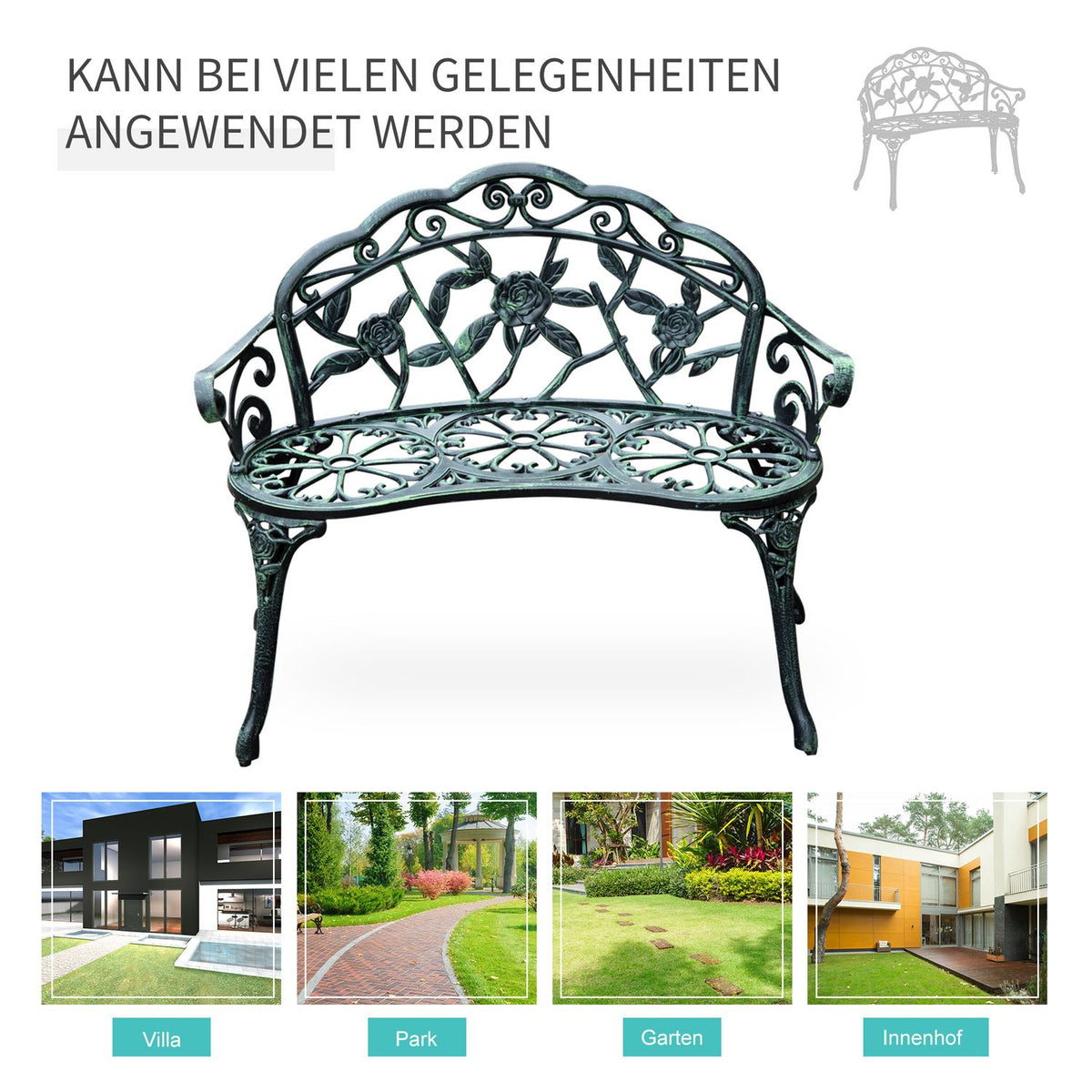 Garden Bench Park Bench Bench Garden Furniture 2-Seater Metal 100 X 54 X 78 Cm