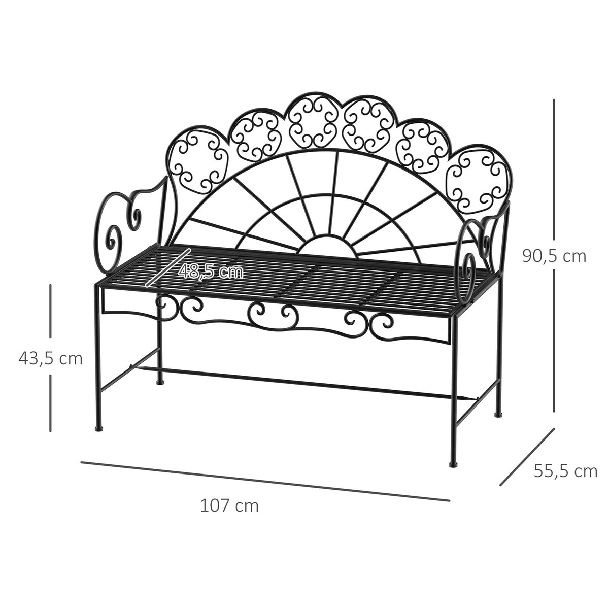 Garden Bench, Park Bench, Bench, Garden Furniture, 2-Seater Metal