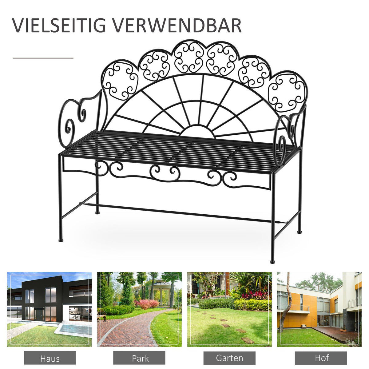 Garden Bench, Park Bench, Bench, Garden Furniture, 2-Seater Metal