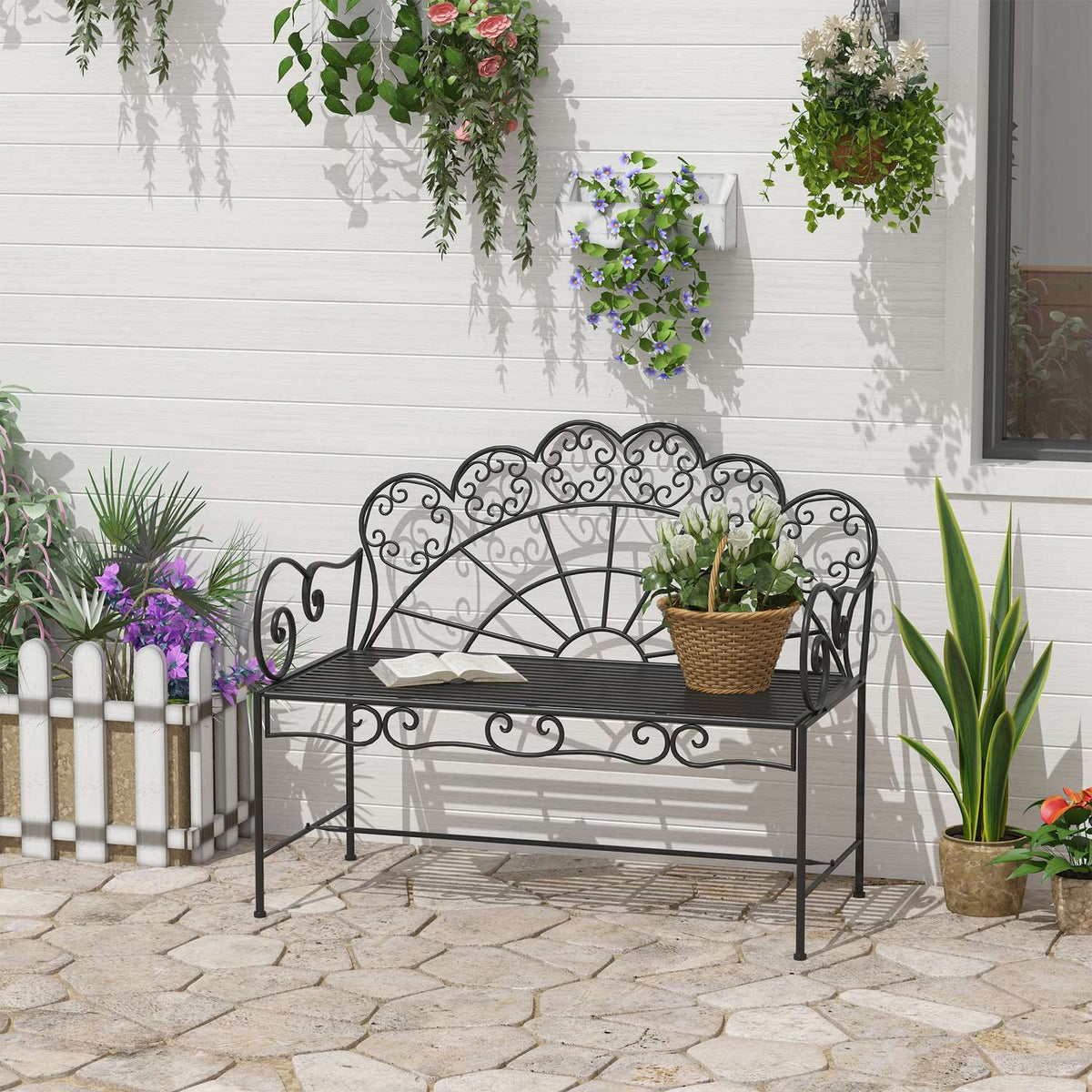 Garden Bench, Park Bench, Bench, Garden Furniture, 2-Seater Metal