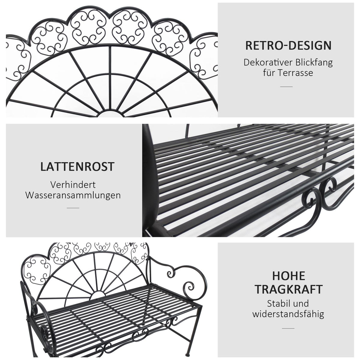 Garden Bench, Park Bench, Bench, Garden Furniture, 2-Seater Metal