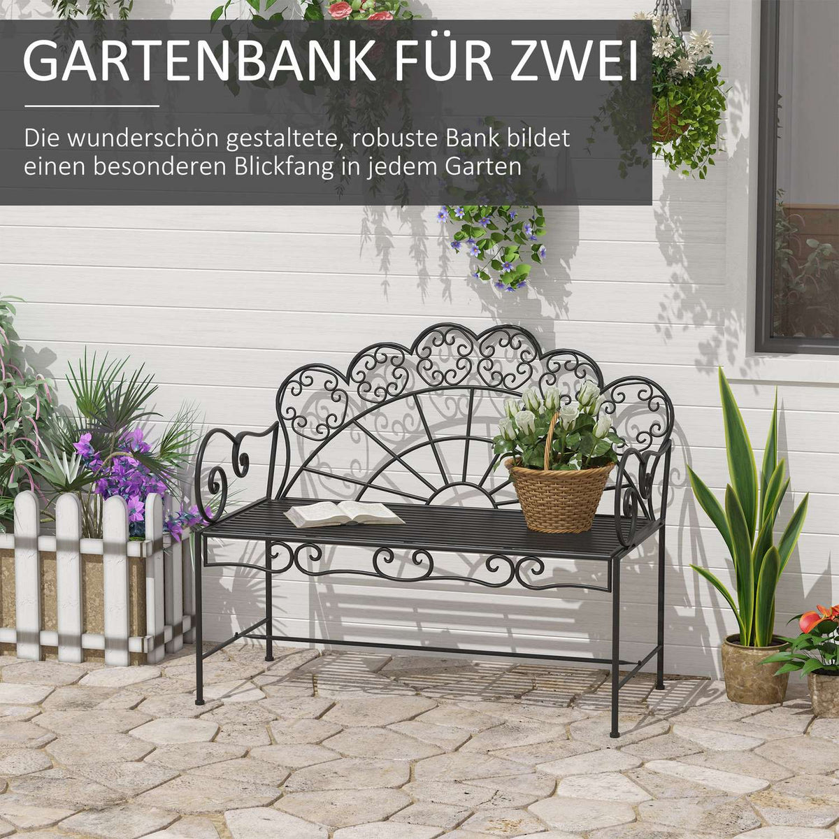 Garden Bench, Park Bench, Bench, Garden Furniture, 2-Seater Metal