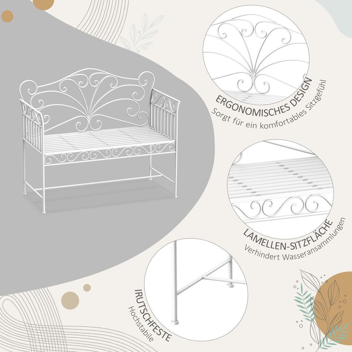 Garden Bench Park Bench Bench Garden Furniture 2-Seater Metal White