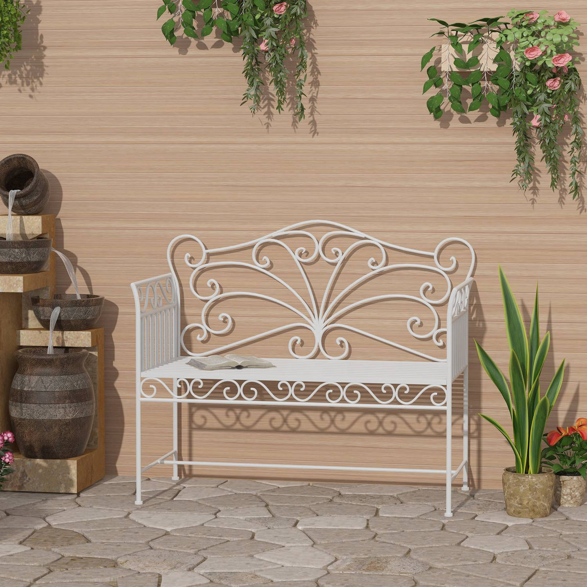 Garden Bench Park Bench Bench Garden Furniture 2-Seater Metal White