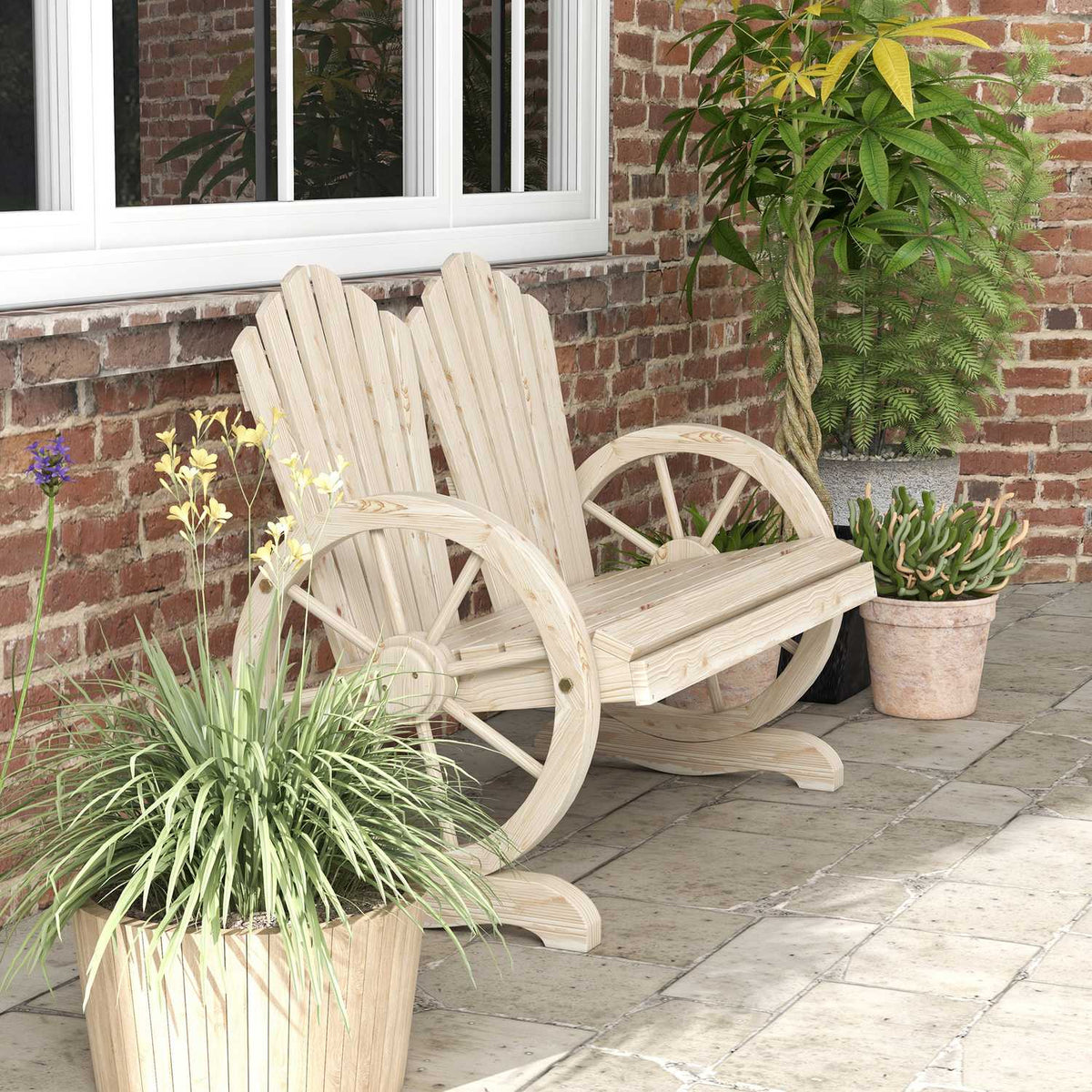 Garden Bench With Armrests, Bench, Garden Furniture, Rustic Bench, Solid Wood, Natural Wood, 108 X 66 X 95 Cm