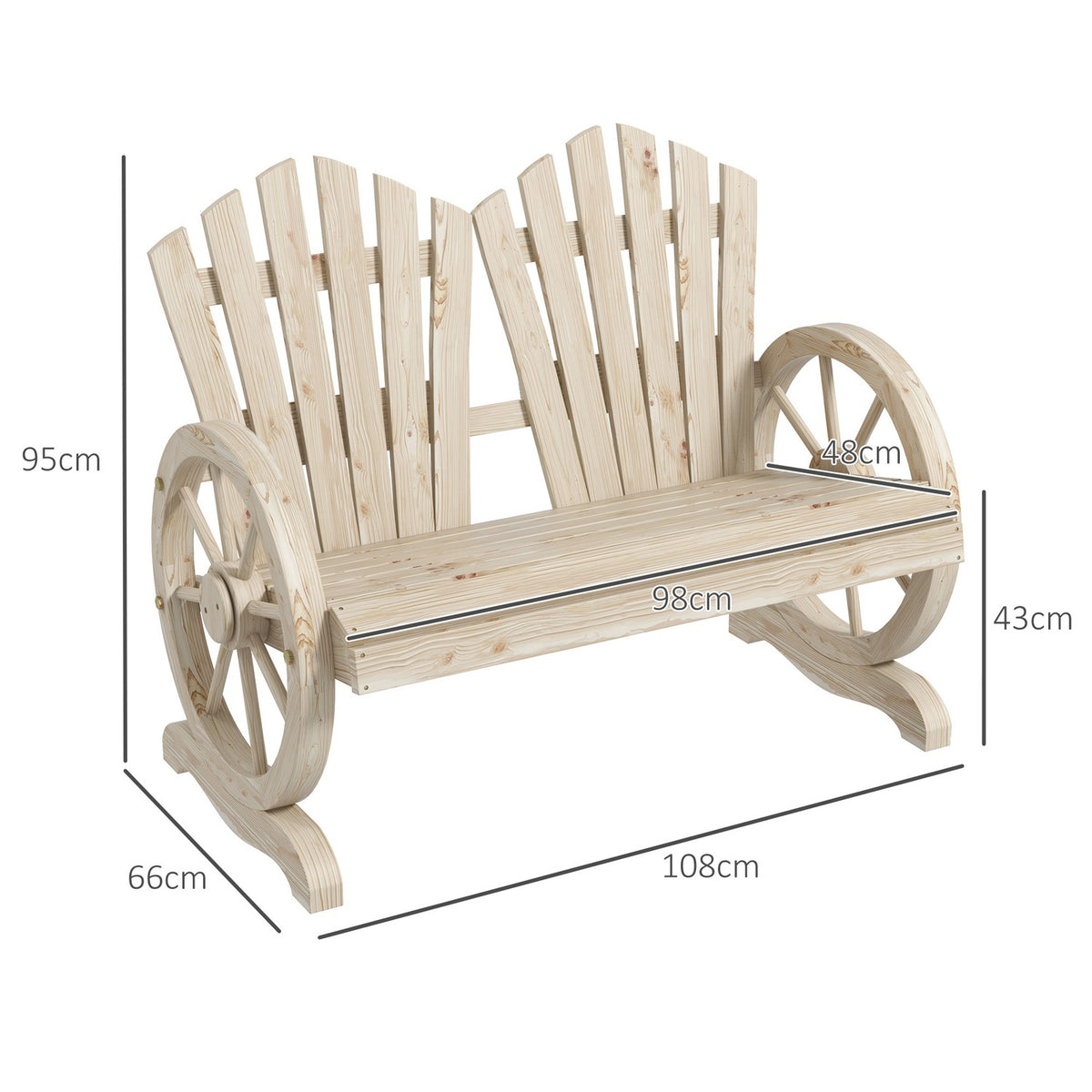Garden Bench With Armrests, Bench, Garden Furniture, Rustic Bench, Solid Wood, Natural Wood, 108 X 66 X 95 Cm
