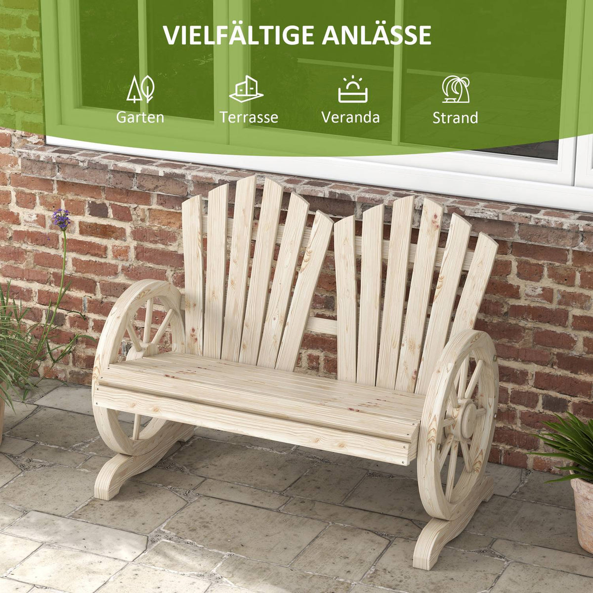 Garden Bench With Armrests, Bench, Garden Furniture, Rustic Bench, Solid Wood, Natural Wood, 108 X 66 X 95 Cm