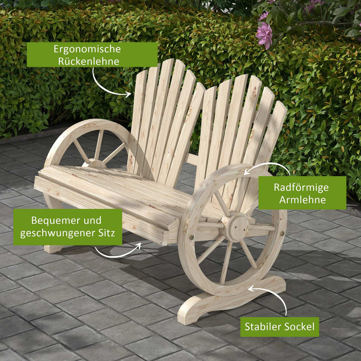 Garden Bench With Armrests, Bench, Garden Furniture, Rustic Bench, Solid Wood, Natural Wood, 108 X 66 X 95 Cm
