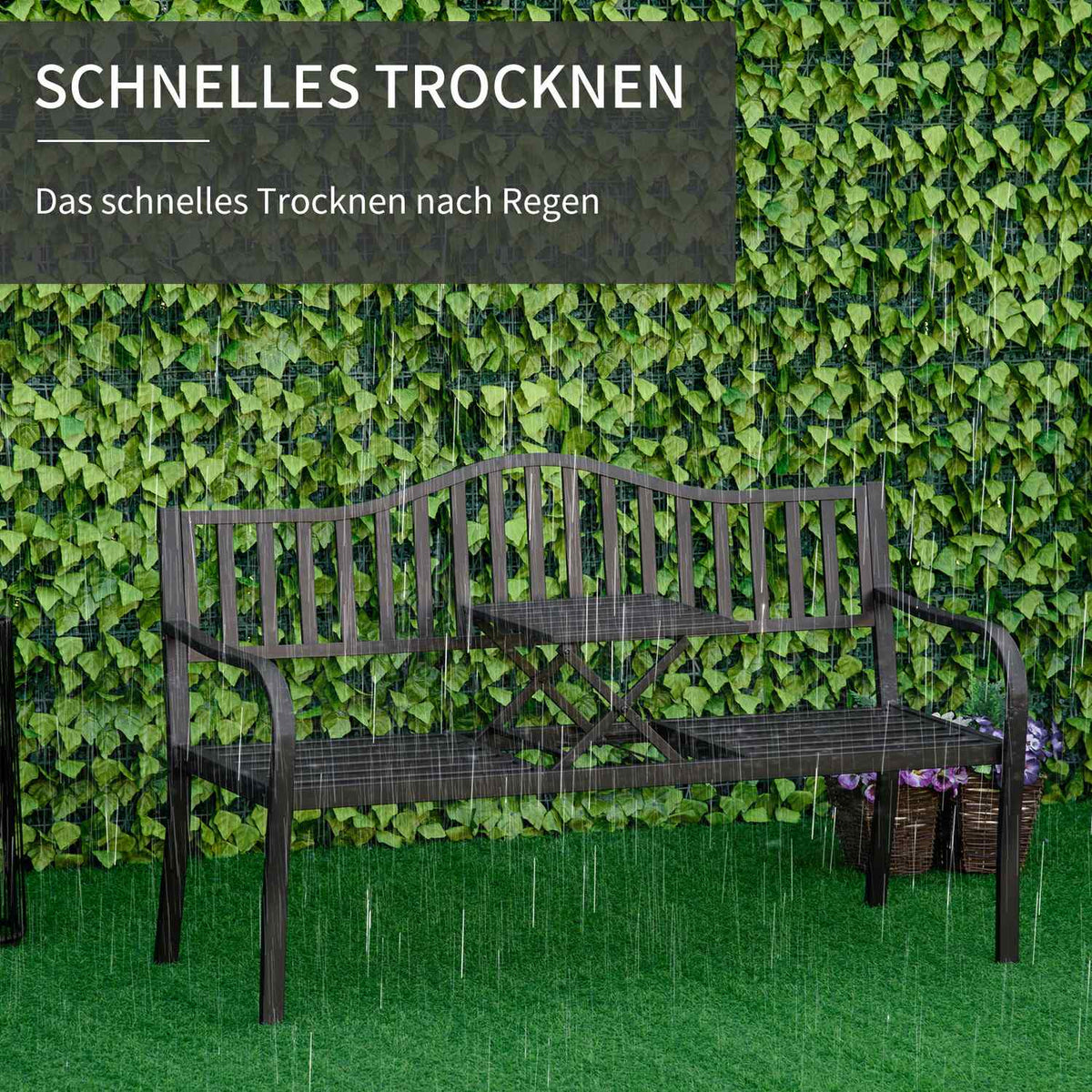 Garden Bench With Extendable Table For 2-3 People, Park Bench Made Of Metal, Bench, Patio Bench, Garden Furniture, Black, 150 X 58.5 X 90 Cm