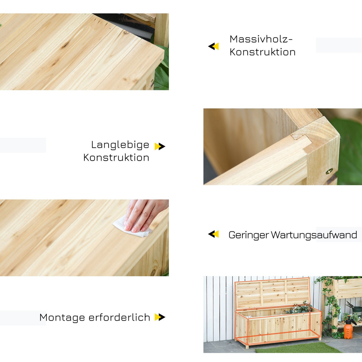 Garden Bench With Storage Space, Chest Bench, 2-Seater, 250 Kg Load Capacity, Natural Fir Wood, 115 X 45 X 75 Cm