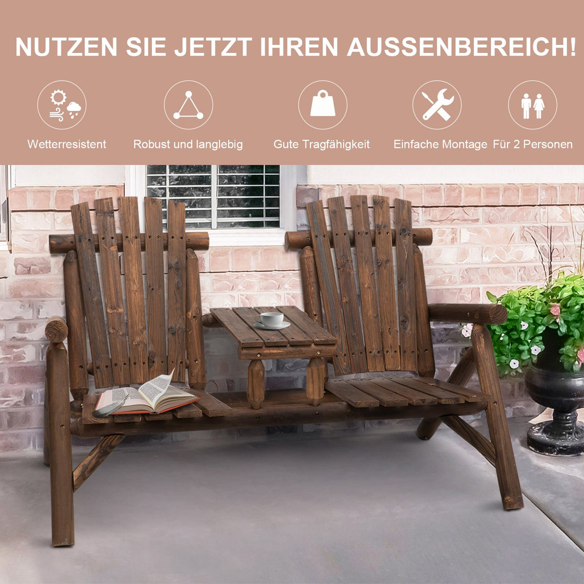 Garden Bench With Table, Garden Furniture, Bench, 2 Chairs, Solid Wood, Brown, 157 X 88 X 103 Cm