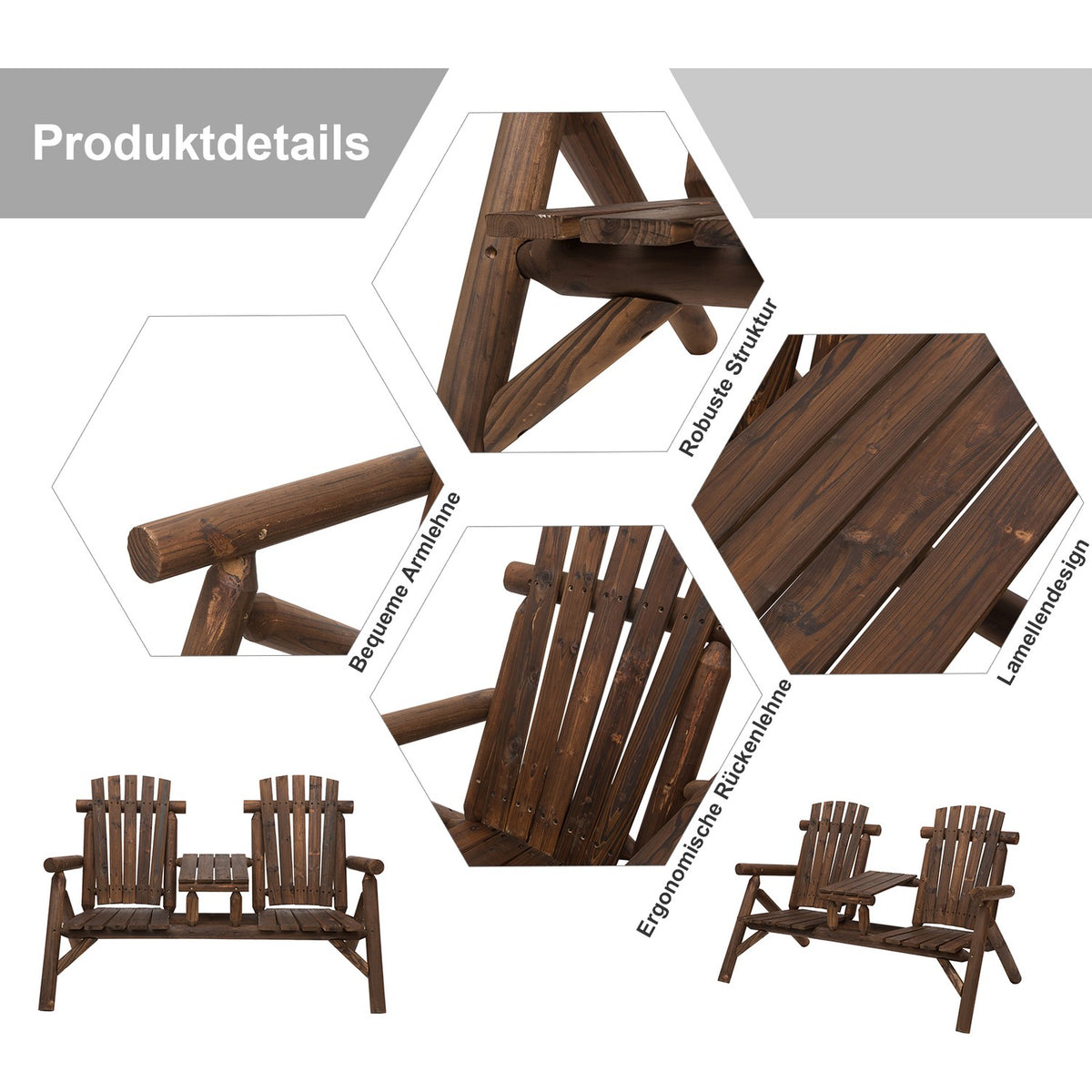 Garden Bench With Table, Garden Furniture, Bench, 2 Chairs, Solid Wood, Brown, 157 X 88 X 103 Cm