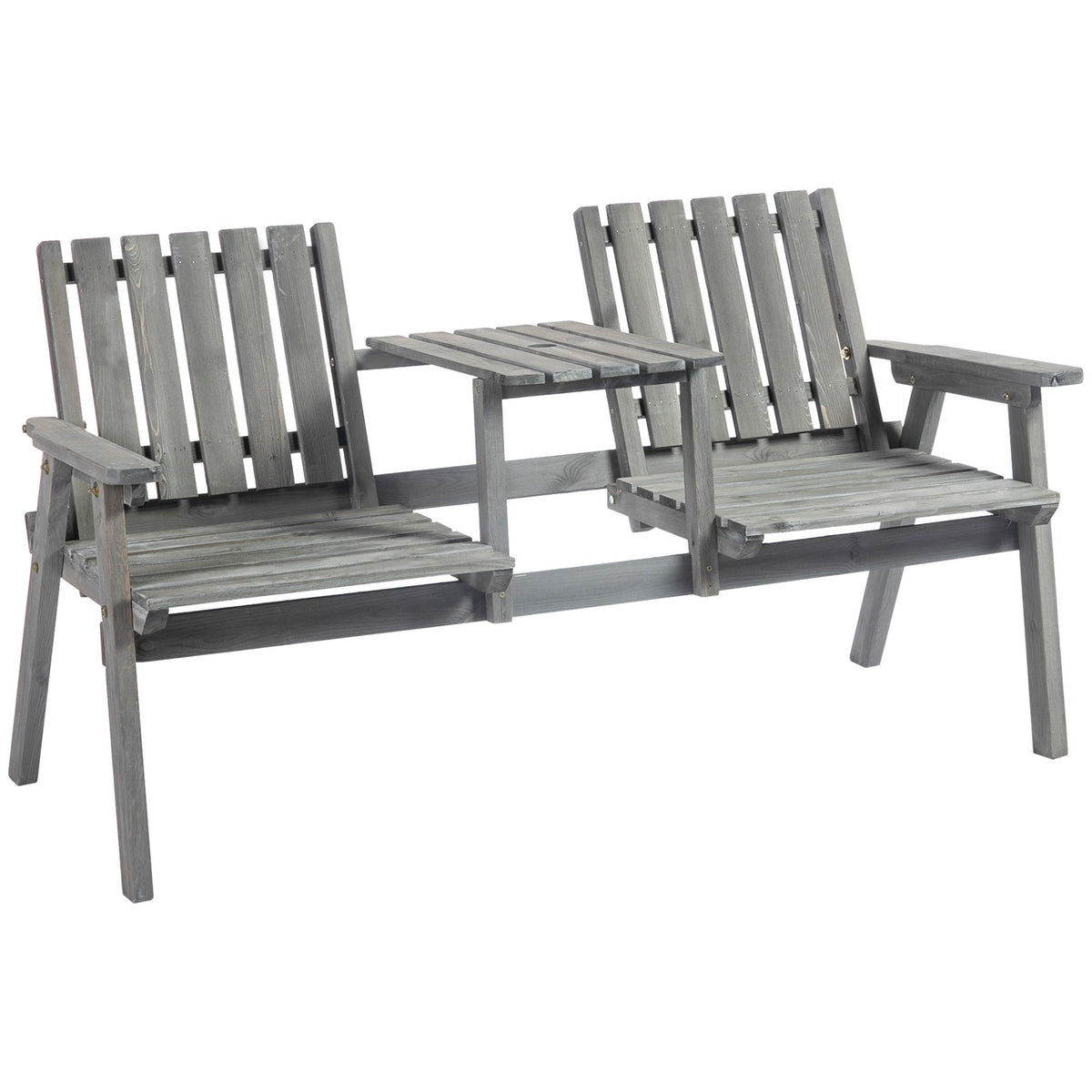 Garden Bench With Table, Seating Area, Garden Furniture, With Umbrella Hole, Bench, 2 Chairs, Solid Wood, Gray, 152 X 70 X 83 Cm